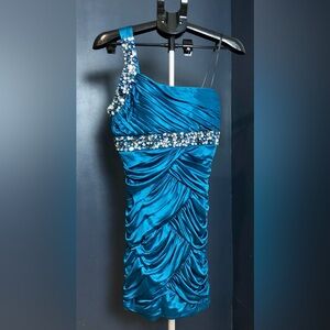 Deb Vibrant One Shoulder Blue Dress